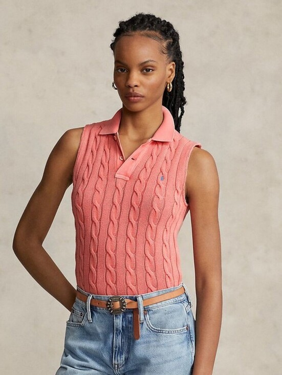 Polo Ralph Lauren Tops - Polo Ralph Lauren Sleeveless Cable Knit Polo Top Salmon XS